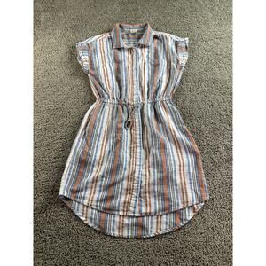 Japna Shirt Dress Womens Small Beige Blue Boho Button Front Mini Dress Ladies